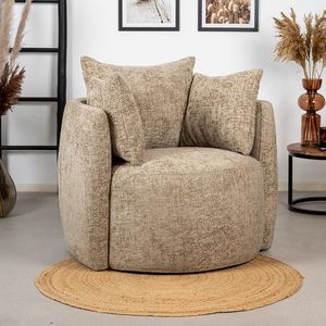 Fauteuil taupe chenille Ruby - Zetel 1 persoons - Relaxstoel - Fauteuil stof - Fauetuil beige - Fauteuils met armleuning