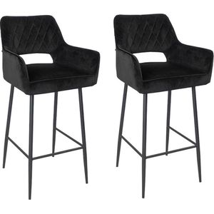 Bronx71® Velvet barkruk Mika zwart 78 cm - Barkrukken set van 2 - barstoel