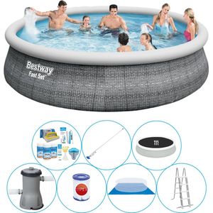 Fast Set Rattan Rond 457x107 cm - Deluxe Zwembad Pakket