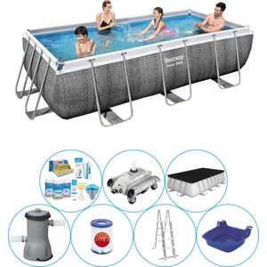 Power Steel Rechthoek Rattan 404x201x100 cm - Zwembad Pakket