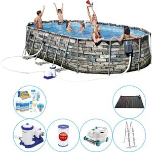 Power Steel Ovaal STONE SPA JETS 610x366x122 cm - Zwembad Met Accessoires