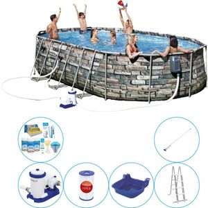 Power Steel Ovaal STONE SPA JETS 610x366x122 cm - Zwembad Combi Deal