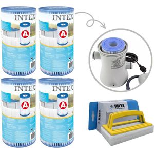 Intex - A filters - 4 stuks - Geschikt voor filterpomp 28604GS/28638GS/28636GS & WAYS scrubborstel