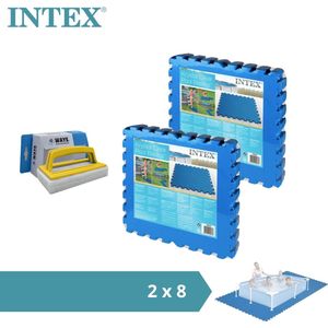 Intex - Zwembadtegels - 2 verpakkingen van 8 tegels - 4m² & WAYS scrubborstel