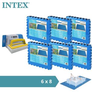 Intex - Zwembadtegels - 6 verpakkingen van 8 tegels - 12m² & WAYS scrubborstel