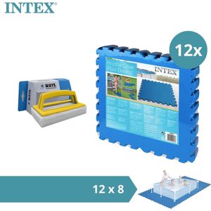 Intex - Zwembadtegels - 12 verpakkingen van 8 tegels - 24m² & WAYS scrubborstel