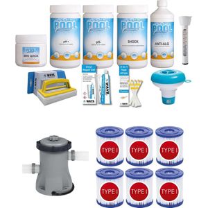 WAYS - Zwembad Onderhoud - Pakket Small Deluxe & Filterpomp 1249 L/h & 6 Filters Type I