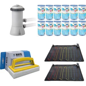 WAYS - Zwembad Onderhoud - 2x Zwembad Verwarming & Filterpomp 2271 L/u & 12 Filters Type A & WAYS Scrubborstel