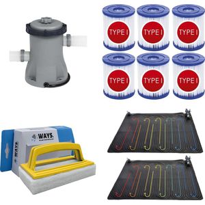 WAYS - Zwembad Onderhoud - 2x Solarmat & Filterpomp 1249 L/h & 6 Filters Type I & WAYS Scrubborstel