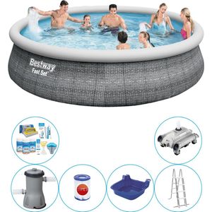 Fast Set Rattan Rond 457x107 cm - 7-delig - Zwembad Inclusief Accessoires