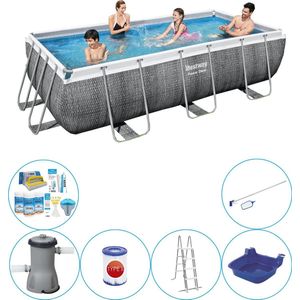 Power Steel Rechthoek Rattan 404x201x100 cm - 7-delig - Zwembad Set