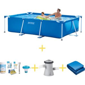Intex Zwembad - Frame Pool - 260 x 160 x 65 cm - Inclusief WAYS Onderhoudspakket, Filterpomp & Grondzeil