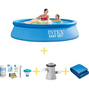 Intex Zwembad - Easy Set - 244 x 61 cm - Inclusief WAYS Onderhoudspakket, Filterpomp & Grondzeil