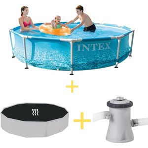 Intex Zwembad - Metal Frame - Strandzijde - 305 x 76 cm - Inclusief Solarzeil & Filterpomp