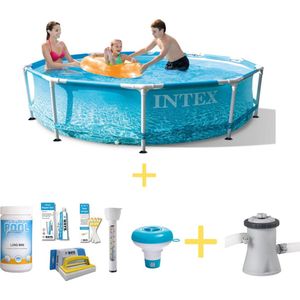 Intex Zwembad - Metal Frame - Strandzijde - 305 x 76 cm - Inclusief WAYS Onderhoudspakket & Filterpomp