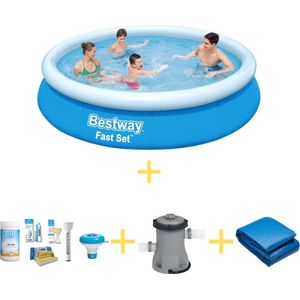 Bestway Zwembad - Fast Set - 366 x 76 cm - Inclusief WAYS Onderhoudspakket, Filterpomp & Grondzeil