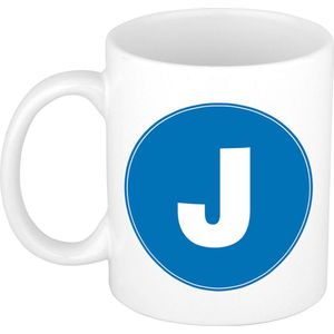 Mok / beker met de letter J blauwe bedrukking voor het maken van een naam / woord - koffiebeker / koffiemok - namen beker