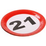 Verjaardag feestartikelen tafel dekken set 21 jaar verkeersbord/stopbord thema - 8x bordjes - 8x bekertjes - 20x servetten