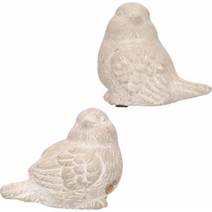 Decoratie dieren beelden set van 2x stuks mussen vogels wit 8 cm - Tuinbeelden