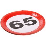 Verjaardag feestartikelen tafel dekken set 65 jaar verkeersbord/stopbord thema - 16x bordjes - 16x bekertjes - 16x servetten