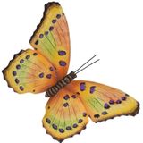 Set van 2x stuks tuindecoratie muur/wand vlinders van metaal in bruin en geel tinten 44 x 31 cm