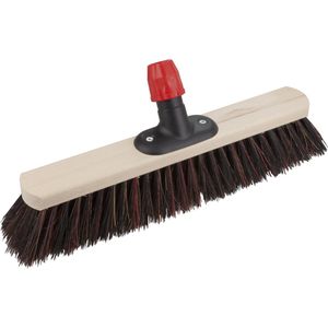 Houten harde straatbezem/buitenbezem Arenga zwart/rood 40 cm - bezemkoppen zonder steel