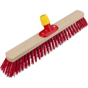Houten harde straatbezem/buitenbezem elaston rood 50 cm - Bezemkop met universele steelhouder - Bezems