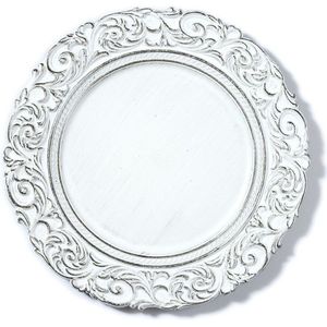 Inge Christmas goods Kaarsenbord-plateau - rond kunststof - wit brokant - D33cm - Kaarsenonderzetter