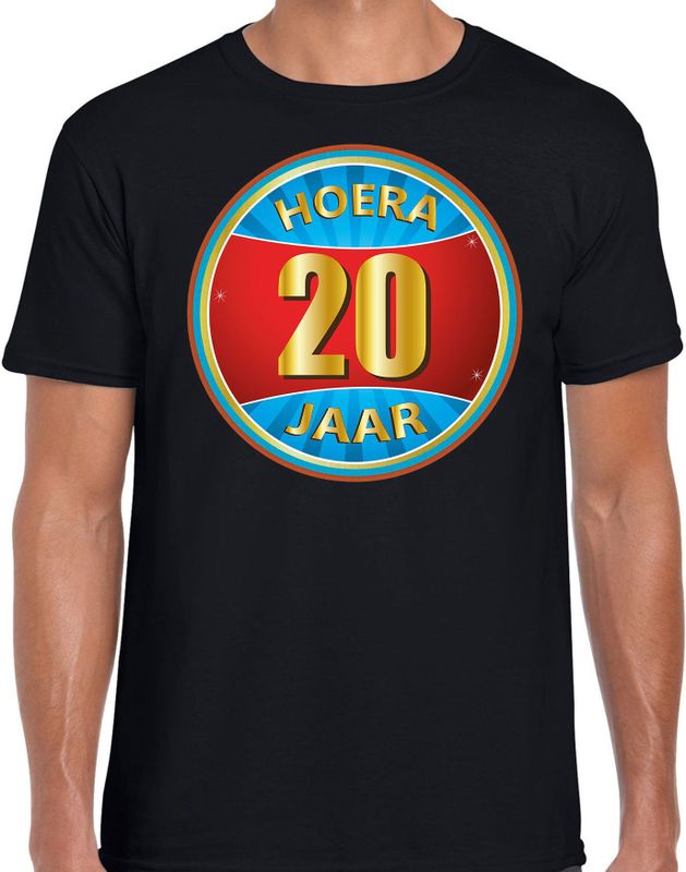 20e verjaardag cadeau t-shirt hoera 20 jaar zwart voor heren