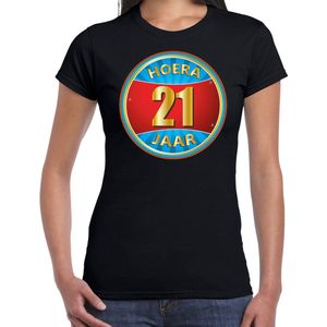 21e verjaardag cadeau t-shirt hoera jaar zwart voor dames - verjaardagscadeau shirt