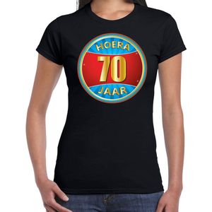 70e verjaardag cadeau t-shirt hoera zwart voor dames - verjaardagscadeau shirt