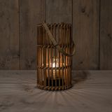 Anna's Collection Solar lantaarn - set 2x - voor buiten - D17 x H32 cm - bamboe hout - windlicht