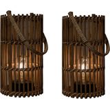 Anna's Collection Solar lantaarn - set 2x - voor buiten - D17 x H32 cm - bamboe hout - windlicht