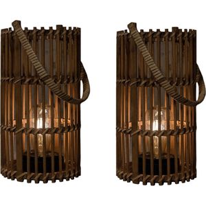 Anna's Collection Solar lantaarn - set 2x - voor buiten - D17 x H32 cm - bamboe hout - windlicht