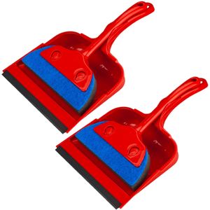 Buemag Stoffer en blik - Set van 2x stuks - kunststof/schuimrubber - 33 x 21 cm - rood - voor binnen