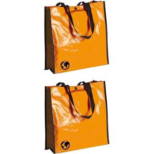 2x stuks eco shopper boodschappen opberg tassen oranje 38 x 38 cm - Milieuvriendelijke boodschappentassen