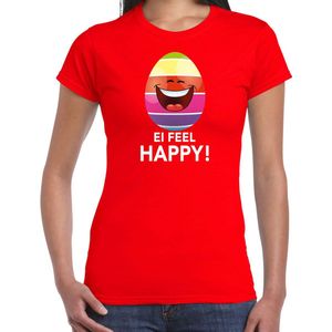 Vrolijk Paasei ei feel happy t-shirt shirt - rood - dames - Paas kleding outfit