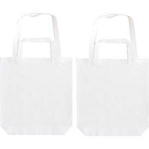 Pakket van 10x stuks witte canvas/katoenen tasjes met dubbel hengsel 38 x 42 cm- Bedrukbare katoenen tasjes/shoppers