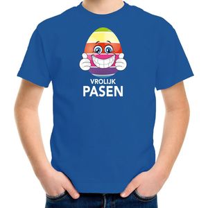 Paasei met duimen omhoog vrolijk Pasen t-shirt blauw voor kinderen - Paas kleding / outfit