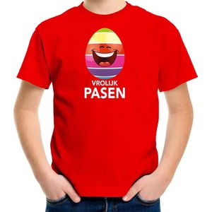 Lachend Paasei vrolijk Pasen t-shirt shirt - rood - kinderen - Paas kleding outfit 122 128
