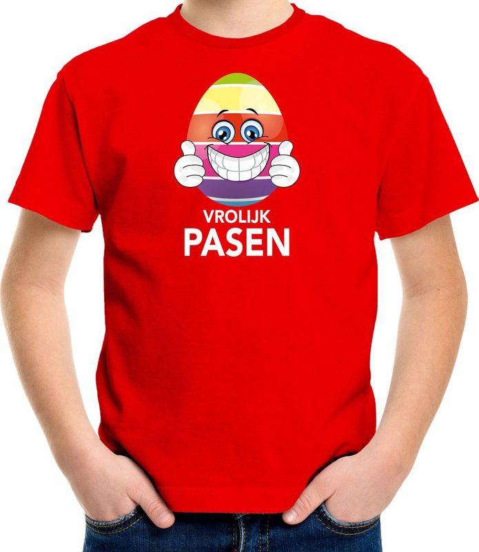 Bellatio Decorations - Vrolijk Pasen T-shirt - Rood - Kinderen