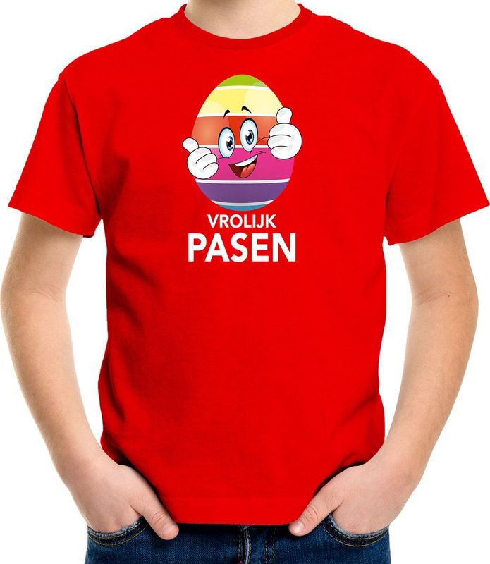 Bellatio Decorations - Vrolijk Pasen - T-shirt - Rood - Katoen