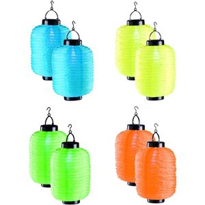 8x stuks ronde Solar lampionnen 35 x 20 cm - Feestelijke buiten gekleurde lampionnen op zonne-energie