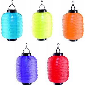 5x stuks ronde Solar lampionnen 35 x 20 cm - Feestelijke buiten gekleurde lampionnen op zonne-energie