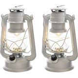 2x stuks witte LED licht stormlantaarn 24 cm - Campinglamp/campinglicht - Warm witte LED lamp