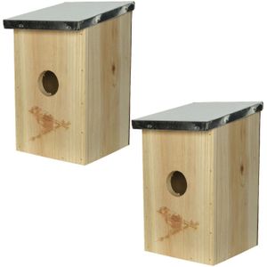 2x stuks vogelhuisjes/nestkastjes van vurenhout 12 x 14 x 21 cm - Vogelhuisjes