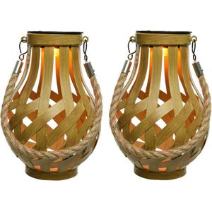 2x Stuks Solar Lantaarn Ijzer Goud met Vlam Effect 18,5 cm - Tuinlantaarns - Solarverlichting