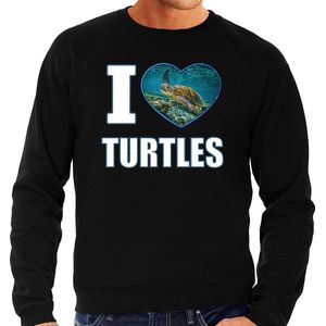 Bellatio Decorations - Sweater - Zwart - Katoen - I Love Turtles Bedrukking