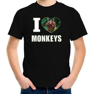 I love monkeys foto shirt zwart voor kinderen - cadeau t-shirt apen liefhebber