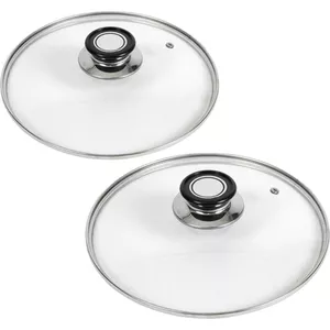 Relaxdays deksel universeel, glasdeksel met siliconen rand, potten & pannen 22-26 cm, HxD 5x27.5 cm, zwart
